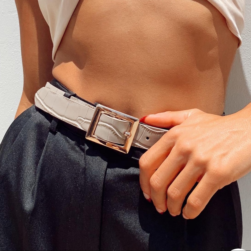 Princess Polly Croc Belt Beige Square Buckle